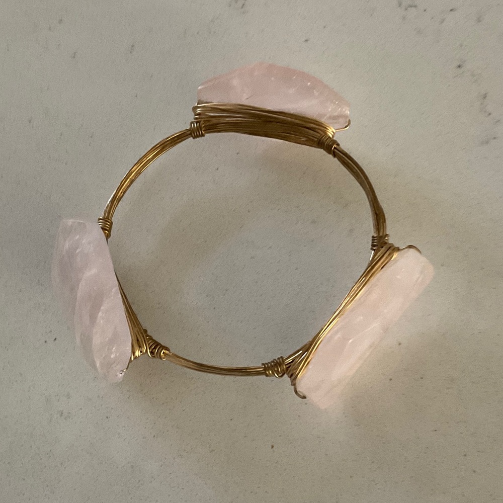 Anthropologie Gold Tone Wire Bracelet with Pink Cut Glass Stones